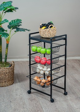 Metal 4 Çekmeceli Sebzelik Tekerlekli Siyah Çok Amaçlı Sebze Ve Meyve Düzenleyici