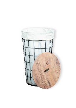 Tel Kirli Sepet Dekoratif Kumaşlı Metal Gövde Ahşap Tablalı Çok Amaçlı Düzenleyici