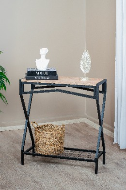 Dresuar Metal Ayaklı Siyah Ahşap Raflı Dekoratif Çok Amaçlı 2 Raflı Düzenleyici