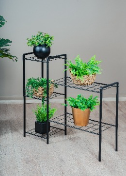 Garden 5 Raflı Siyah Metal Saksılık Bahçe Balkon Salon Bitkileri için Düzenleyici