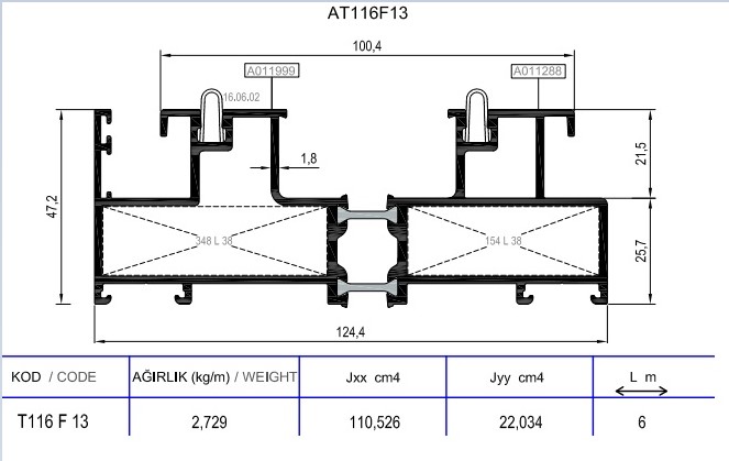 AT116F13 ALM. PROFİL MAT RST116 14,8MM ISI Y. KASA