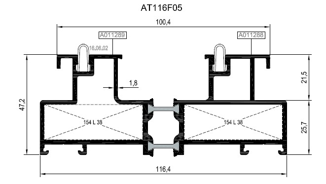 AT116F05  ALM. PROFİL MAT RST116 14,8 MM ISI YALITIMLI ÇİFTLİ KASA