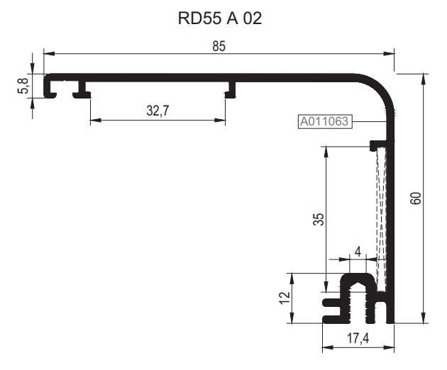 RD55 A 02 ALM.PROFİL AYARLI KAPI KASA ADAPTÖRÜ 60  MM